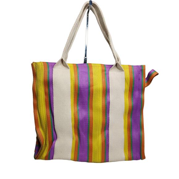 Urban Outfitters Handbags - Urban Outfitters BDG Serena Mesh Tote Bag Medium Size Multi Stripe Purple Yellow